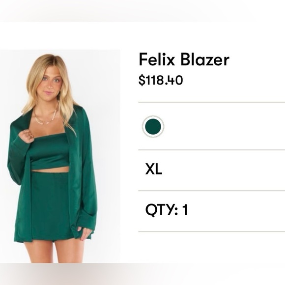 NWT Show Me Your Mumu Felix Blazer – Emerald Green Luxe Satin (XL) - Picture 2 of 3